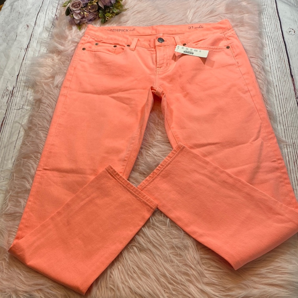 NWT J. CREW Toothpick Tall Ankle Jeans in Neon Orange sz 31